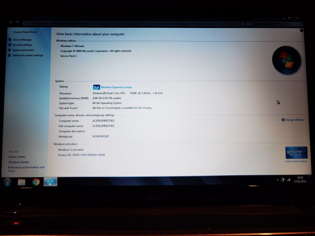 Laptop HP 15-ba088ng/Acer Aspire 5736Z