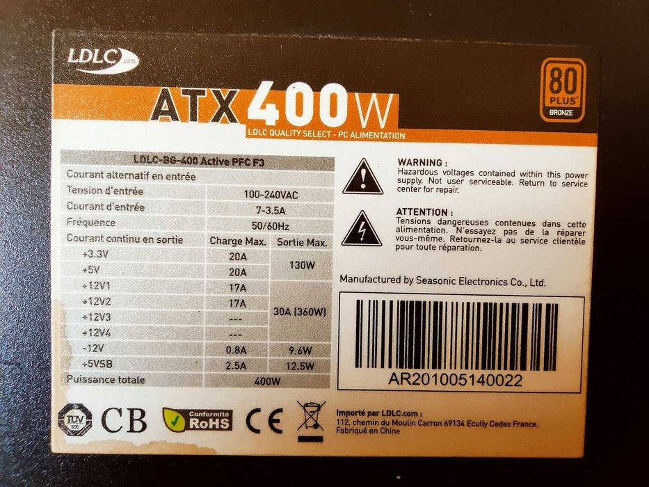 Захранване 400W Active PFC F3, 80+ Bronze, 2 x 6+2 PCI-E