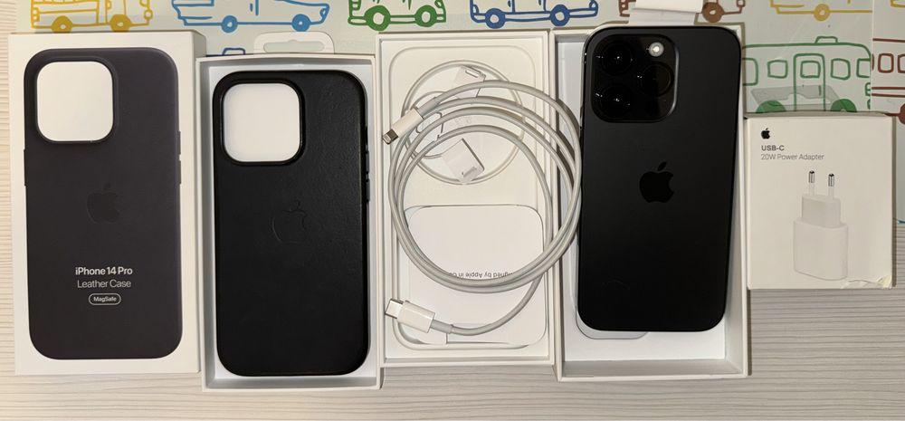 Iphone 14 Pro Space Black 128 Gb + Leather case original + incarcator