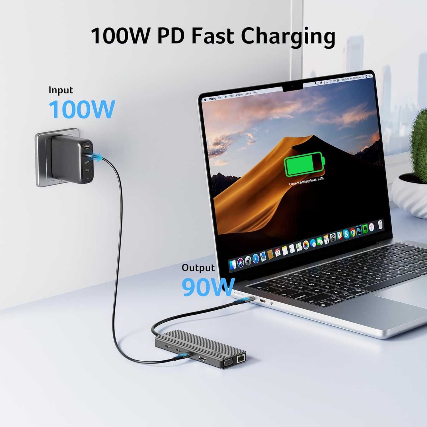 Многопортов хъб Acer USB C, 4K/60Hz HDMI, 1080P VGA, 2x10Gbps USB C