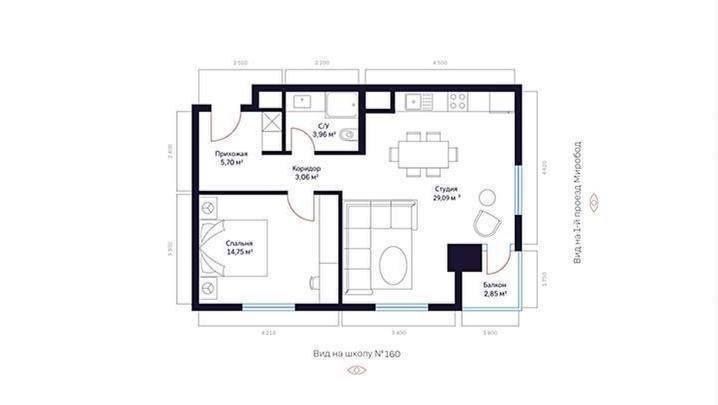 Продажа 2 комнатной ЖК Modera Towers 56,53квм ор-р: Шота Руставели