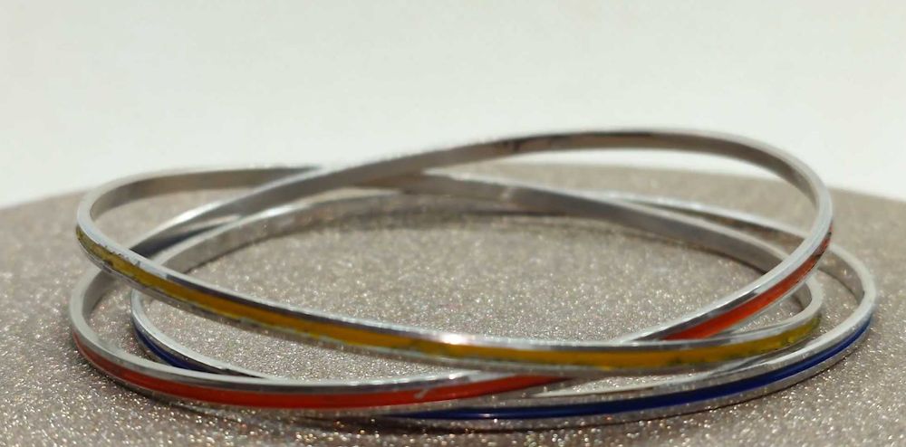 Set 3 bratari argint cu email rosu galben albastru