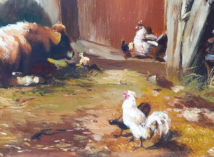 Tablou vechi - gospodarie cu animale - nesemnat