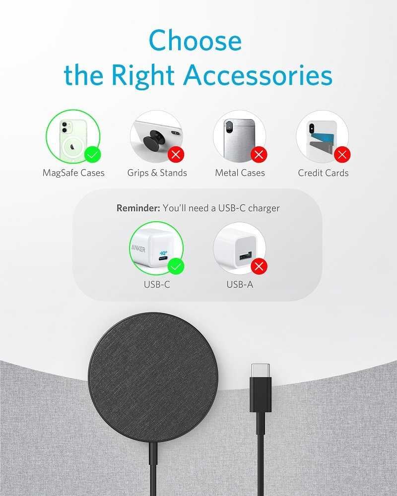 Anker PowerWave Select+ Magnetic Pad, безжично магнитно зарядно