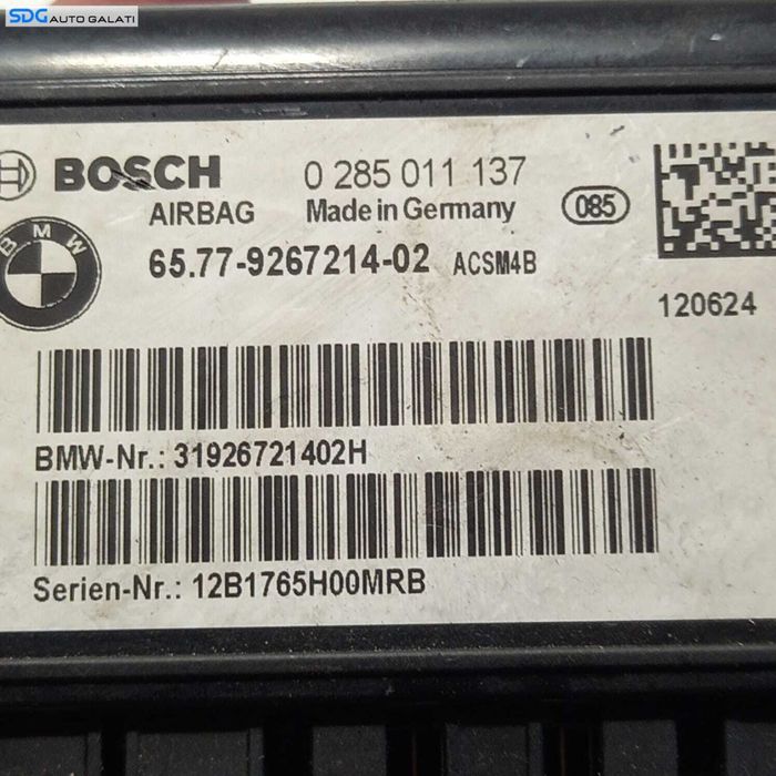 Calculator Modul Airbag BMW Seria 3 F30 F31 F32 F36 2010 - 2019 Cod 9267214 6577926721402 0285011137 [2259]