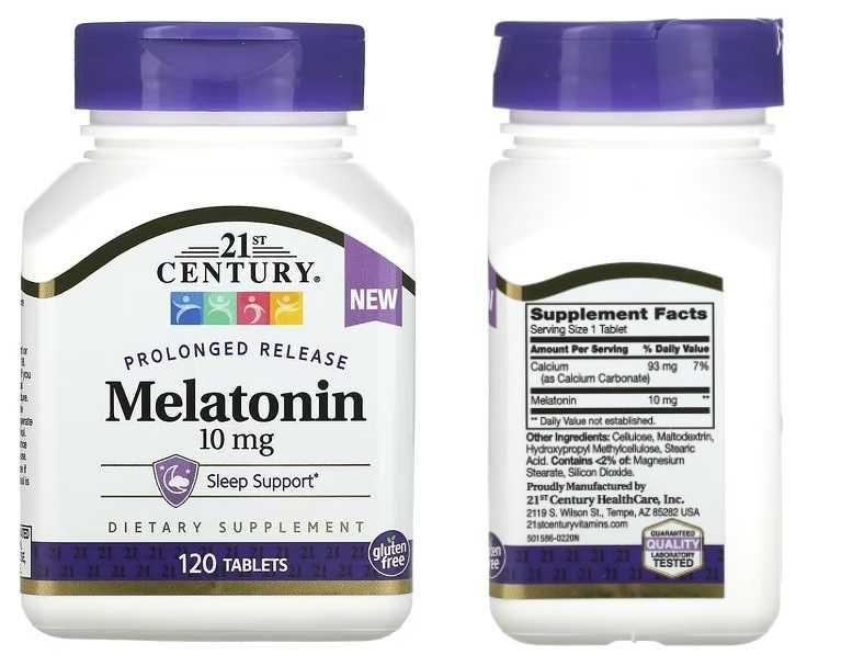Мелатонин с пролонгированным высвобождением, 10 мг, 120 таблеток