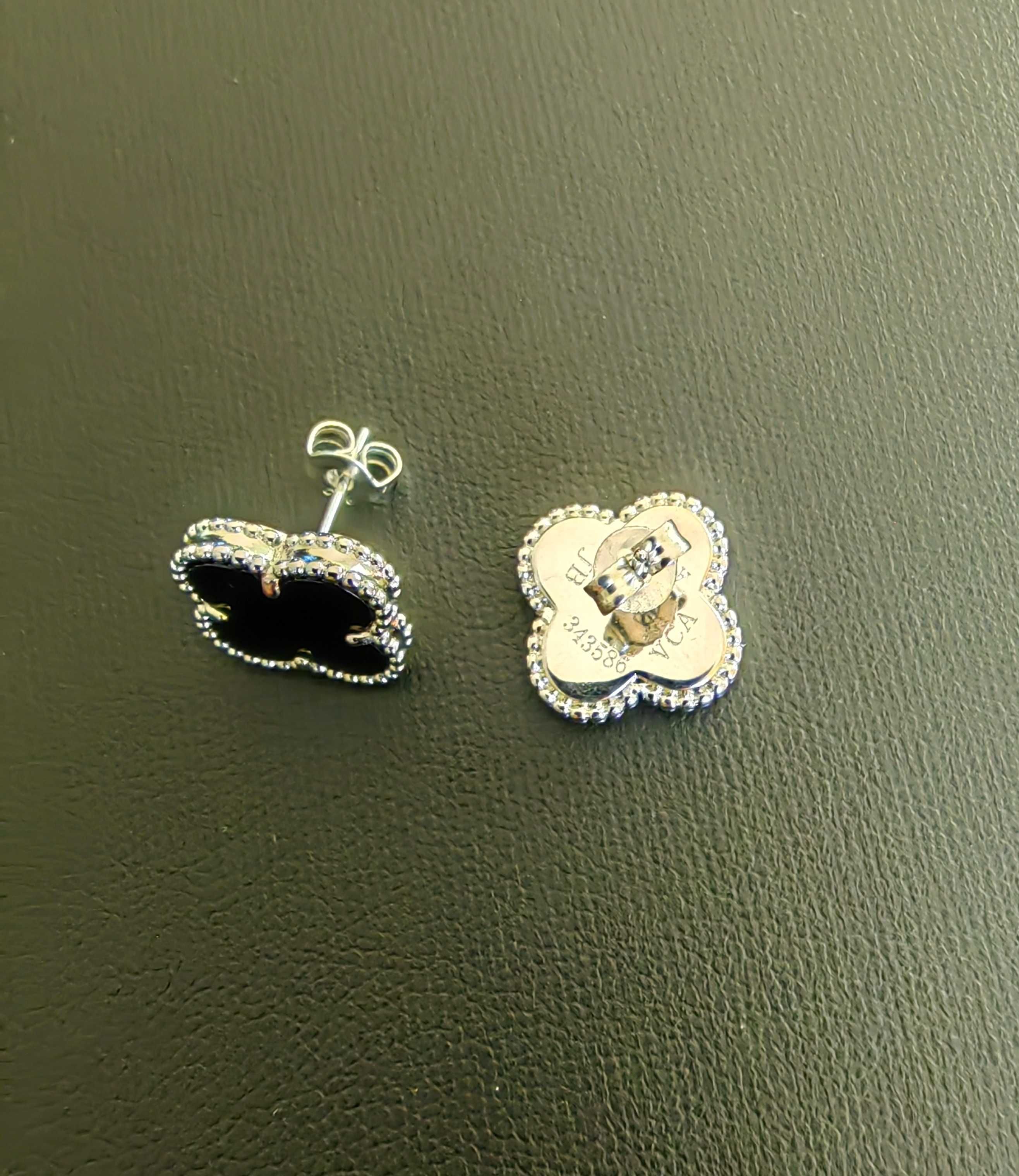 Сребърни обеци с черен оникс - Van Cleef & Arpels VCA Vintage Alhambra