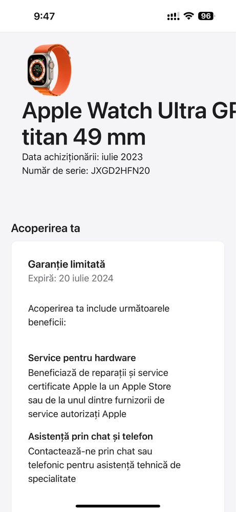 Apple watch ultra gps cellular titan,49mm, impecabil garantie