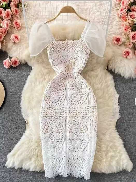 Бяла рокля дантела, Бяла рокля, Дантелена рокля, Елегантна бяла рокля,