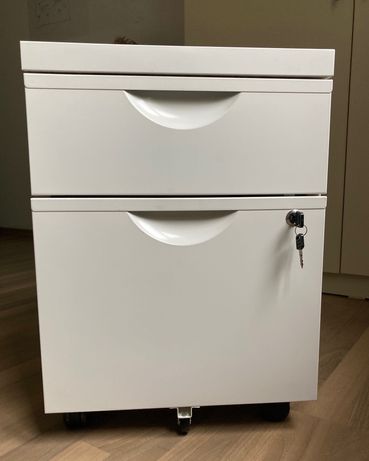 Comodă IKEA cu 2 sertare, pe rotile, alb, 41x57 cm