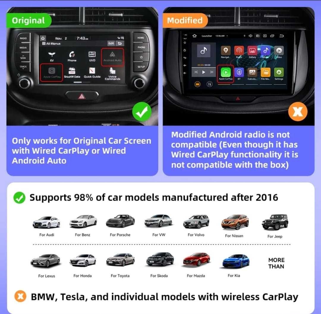 Adaptor Apple Car play si Android Auto wireless / bluetooth