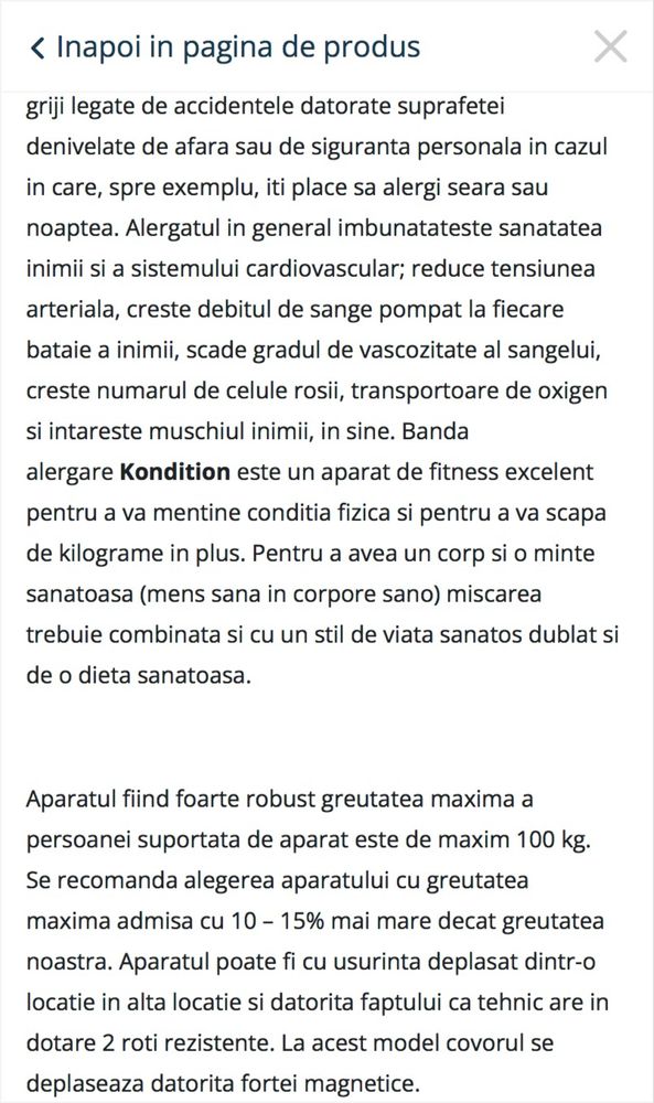 Vand banda de alergat mecanica/magnetica Kondition