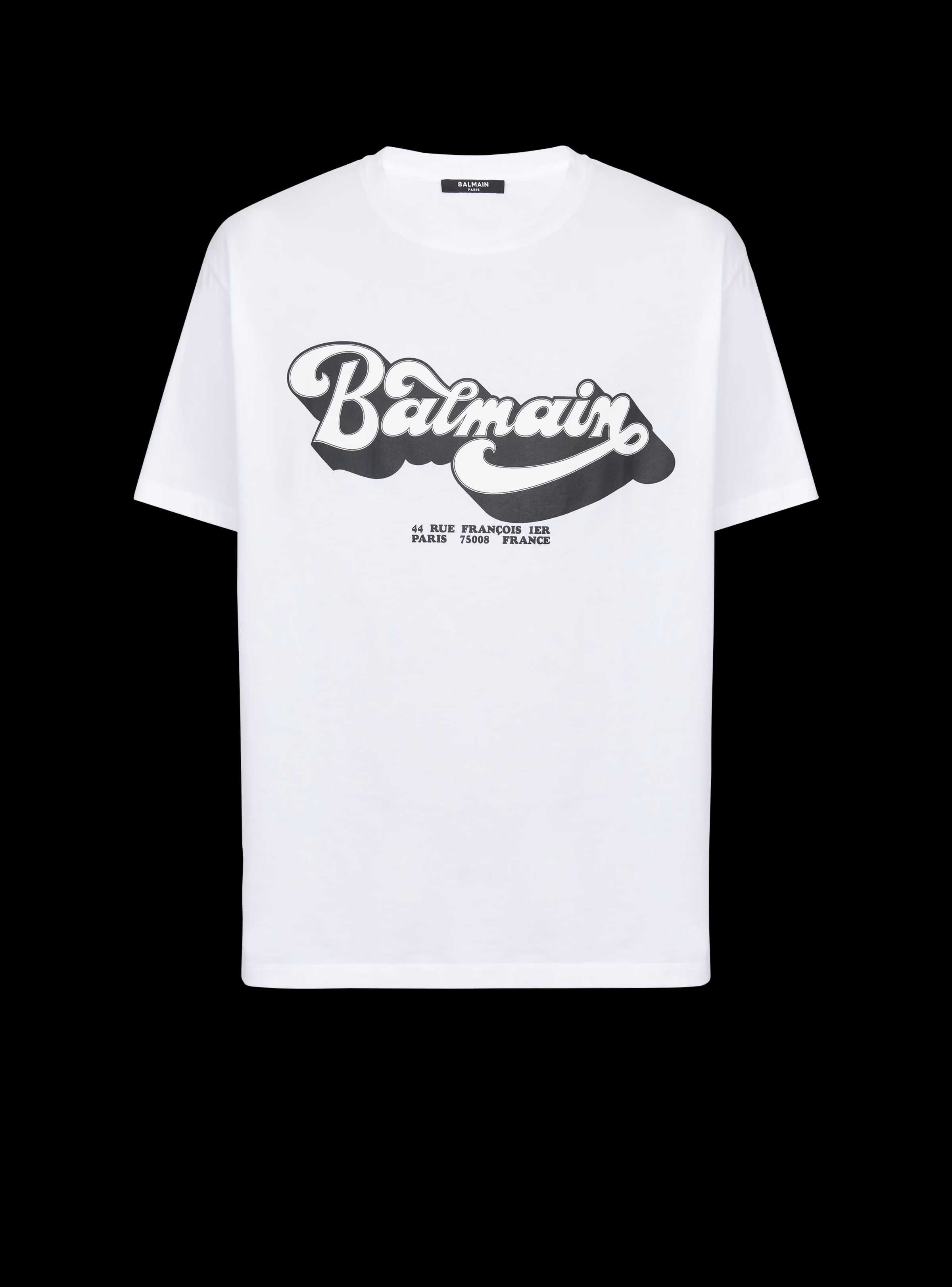 BALMAIN White '70s Retro Logo Print Мъжка Тениска size L и XL