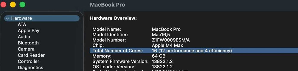 MacBook Pro 16" M4 Max 16‑core CPU/64GB RAM/2TB SSD/AppleCare+