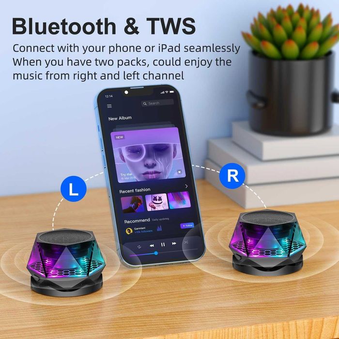 Mini boxa portabila VALA® Bluetooth TWS Bass Stereo RGB Neagra