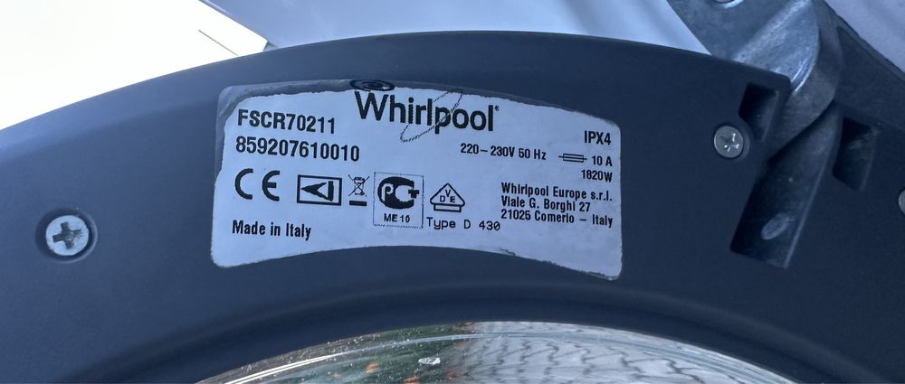 Пералня Whirlpool IPX4 6sense 7кг Инверторен мотор!