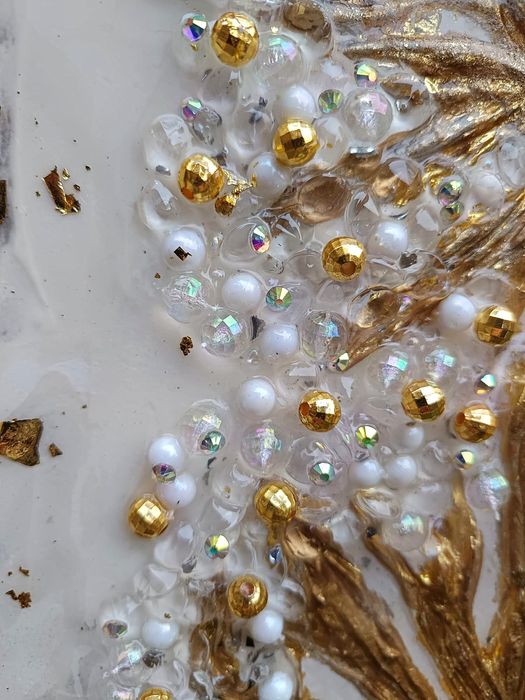 Tablou 3D, copac, foita de aur, rasina epoxidica