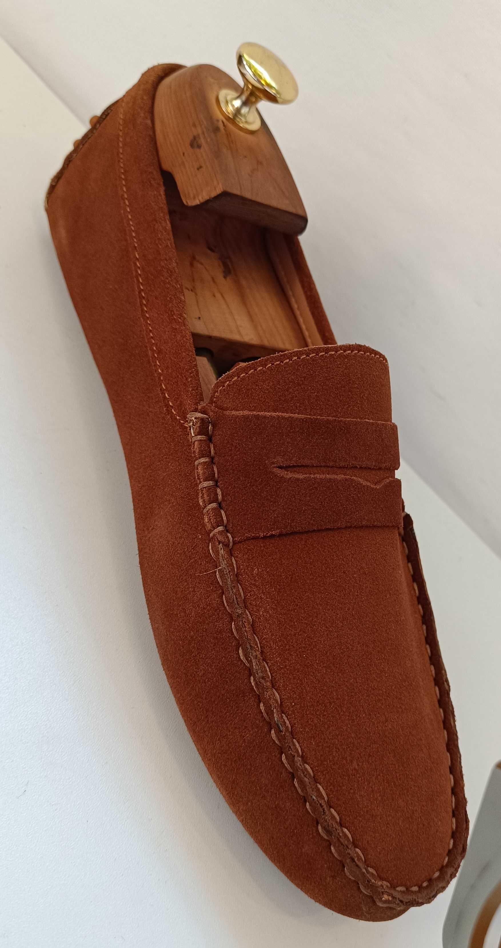 Pantofi loafer 42 slip on lucrati manual John Scott NOI piele naturala
