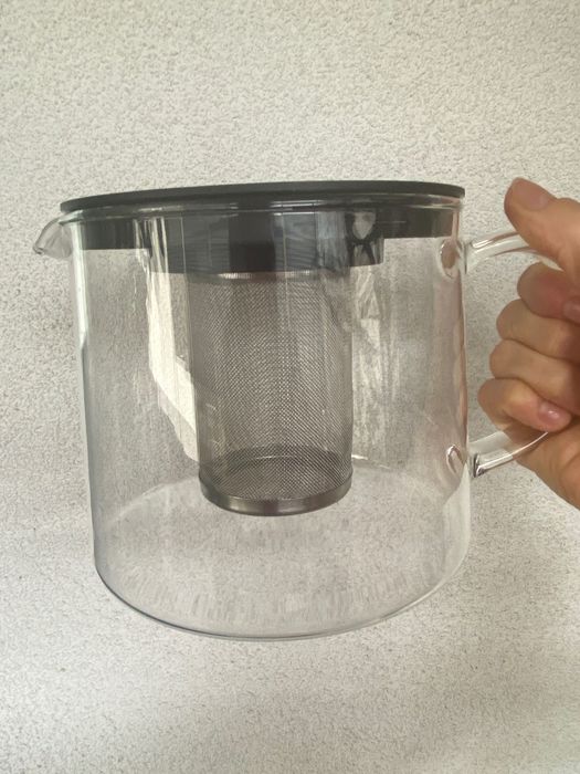 Ceainic sticla termorezistenta, sita inox si capac plastic, 1L, nou