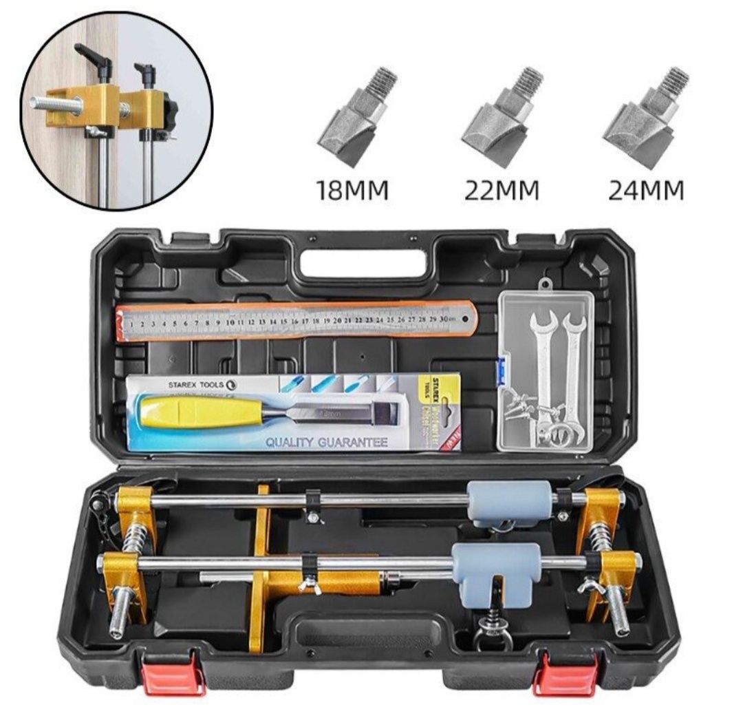 Кондуктор для врезки замкoв / для мебели двери /
Набор насадок: 18мм/