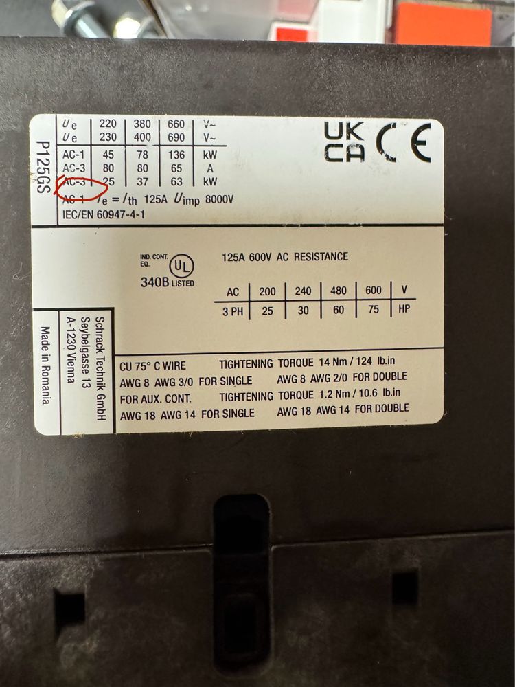 Contactor Schrak LTR31143 -  125A 4NO - 63Kw