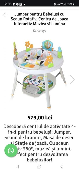Jumper bebelusi cu scaun rotativ si centru ce joaca
