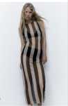 Rochie Zara, S, din mesh, cu dungi verticale bej negru