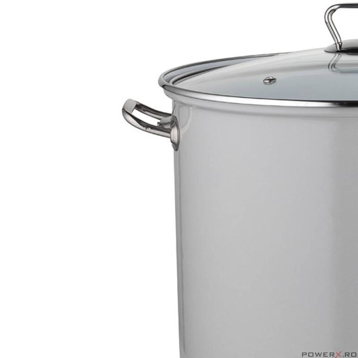 Oala din inox emailat lucios, cu capac, gri, 14l-28cm, Florina