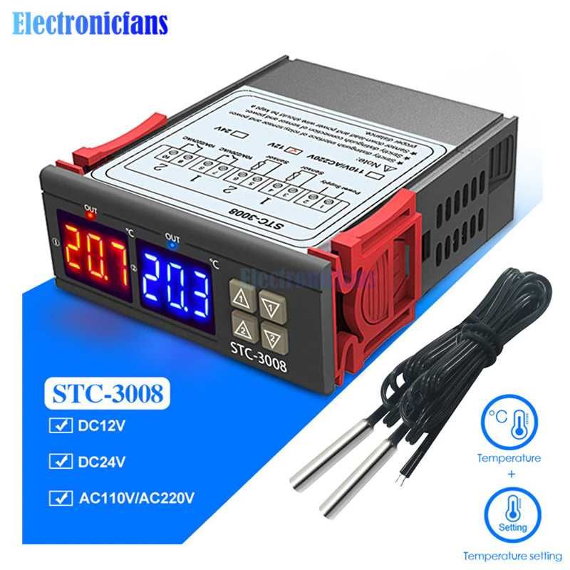 Цифров термометър/термостат STC-3008, двоен с сензори -55°C- 120°C
