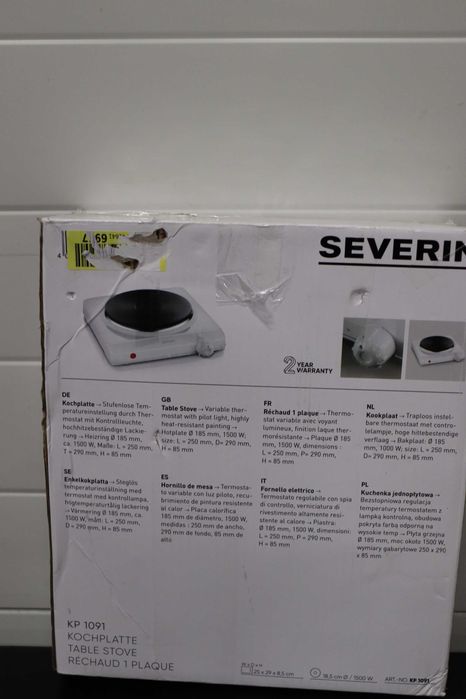 SEVERIN Готварска плоча за кухня, офис или къмпинг, малък котлон 1500W