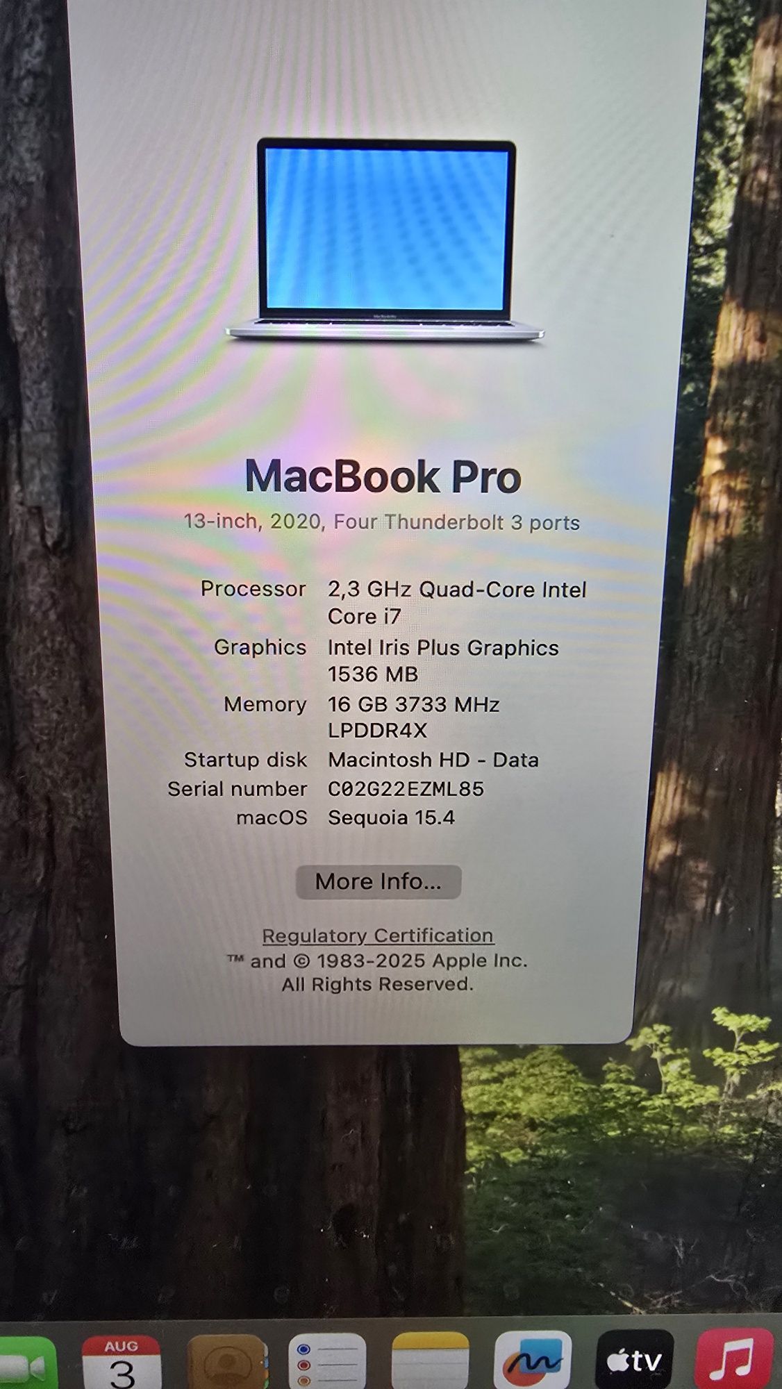 Macbook Pro 13 A2251 2020 i7  2.3ghz 16GB RAM 512GB SSD