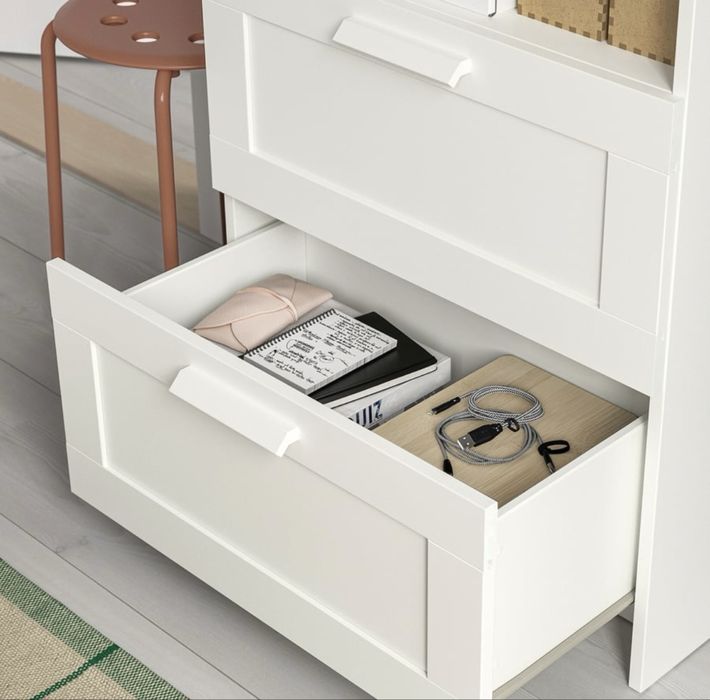 Biblioteca Ikea Brimnes,alba,60x33x190,polite reglabi,2sertare,ca Noua