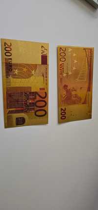 2 bancnote aurite de 200 euro metalice polimer