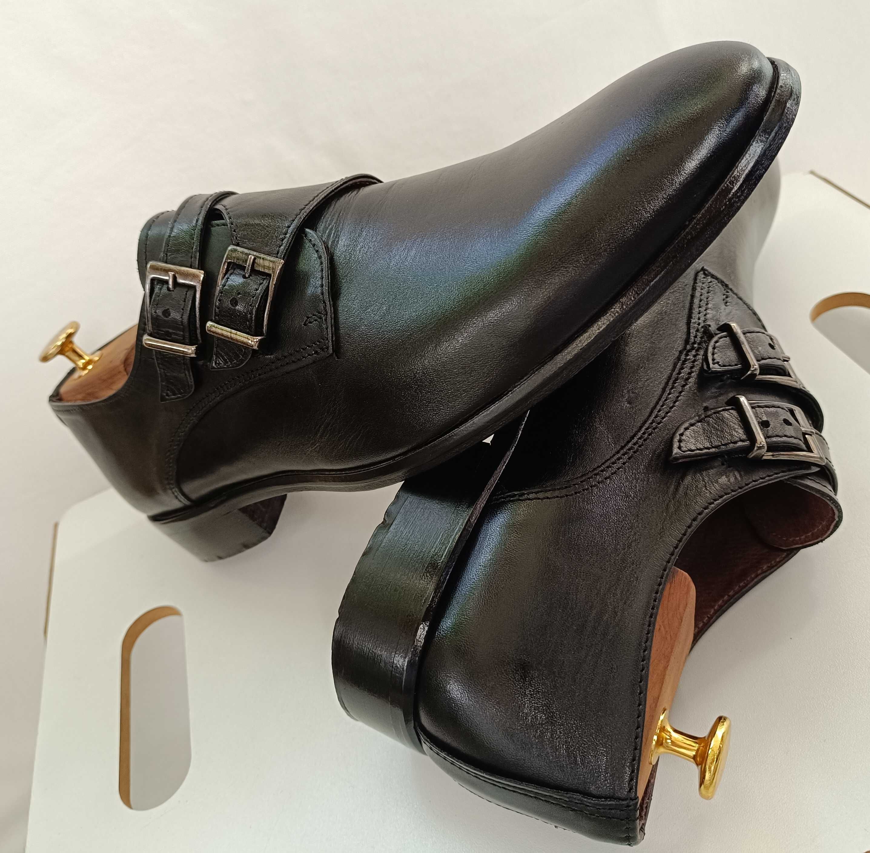 Pantofi double monk 43 premium Cinti Italy piele naturala moale negru