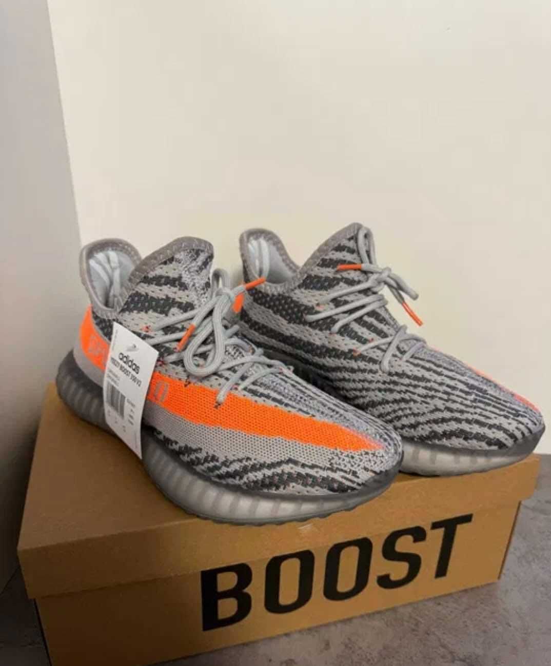 Adidasi Yeezy Grey&Orange 350 Carbon Beluga