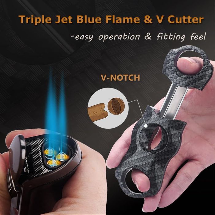 Set bricheta triplu jet+cuțit trabuc+ perforator, HONEST,sigilat