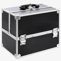 Козметичен куфар за гримове Velvet, голям размер, алуминиев, черен