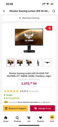 Monitor Asus Tuf 165hz LED curbat VA WQHD garantie