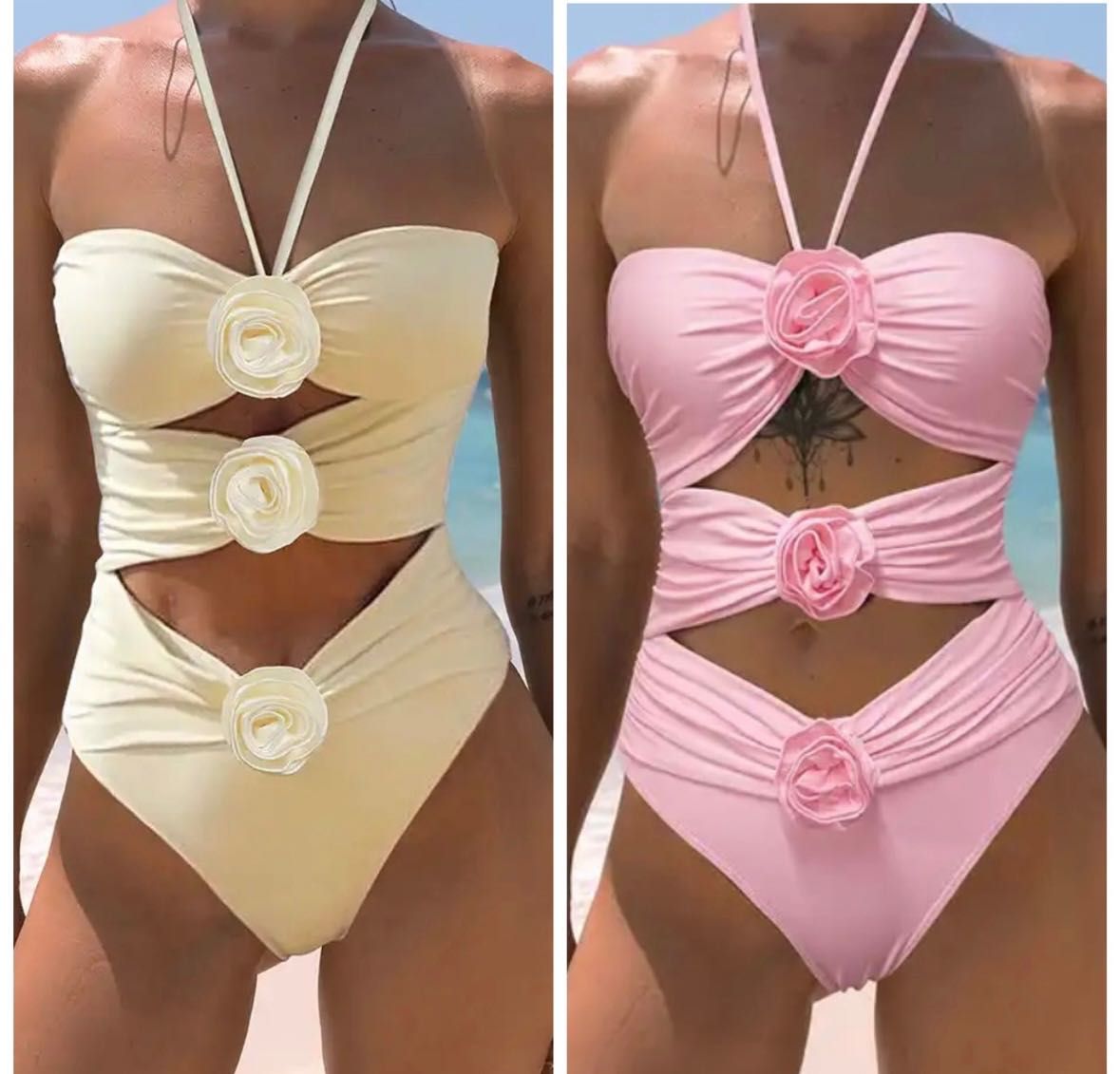 Дамски цял бански розов бял Blumarine