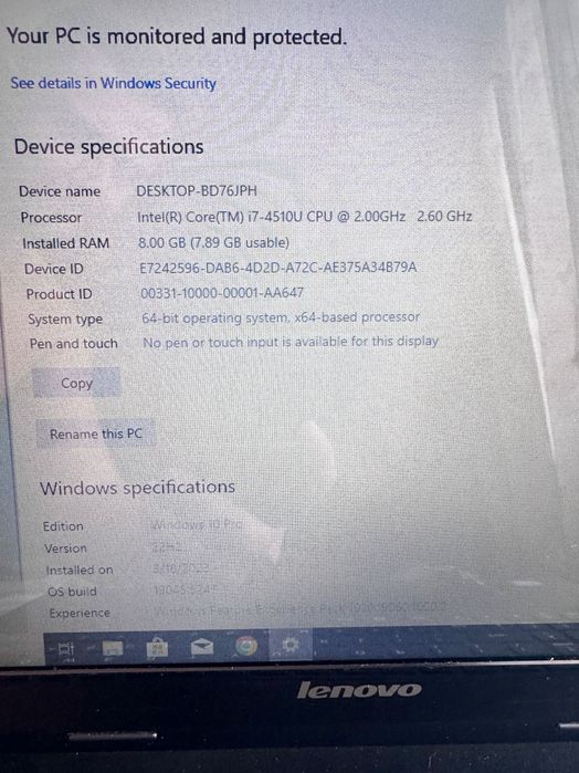 Laptop Lenovo impecabil/ i7 / 8Gb Ram / 256 Gb Ssd /Geanta