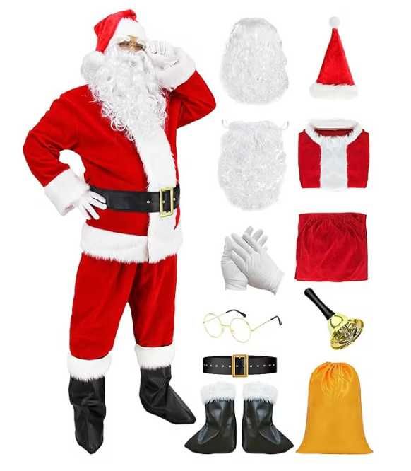 Costum Mos Craciun pentru adulti, XXL, din catifea, rosu si alb