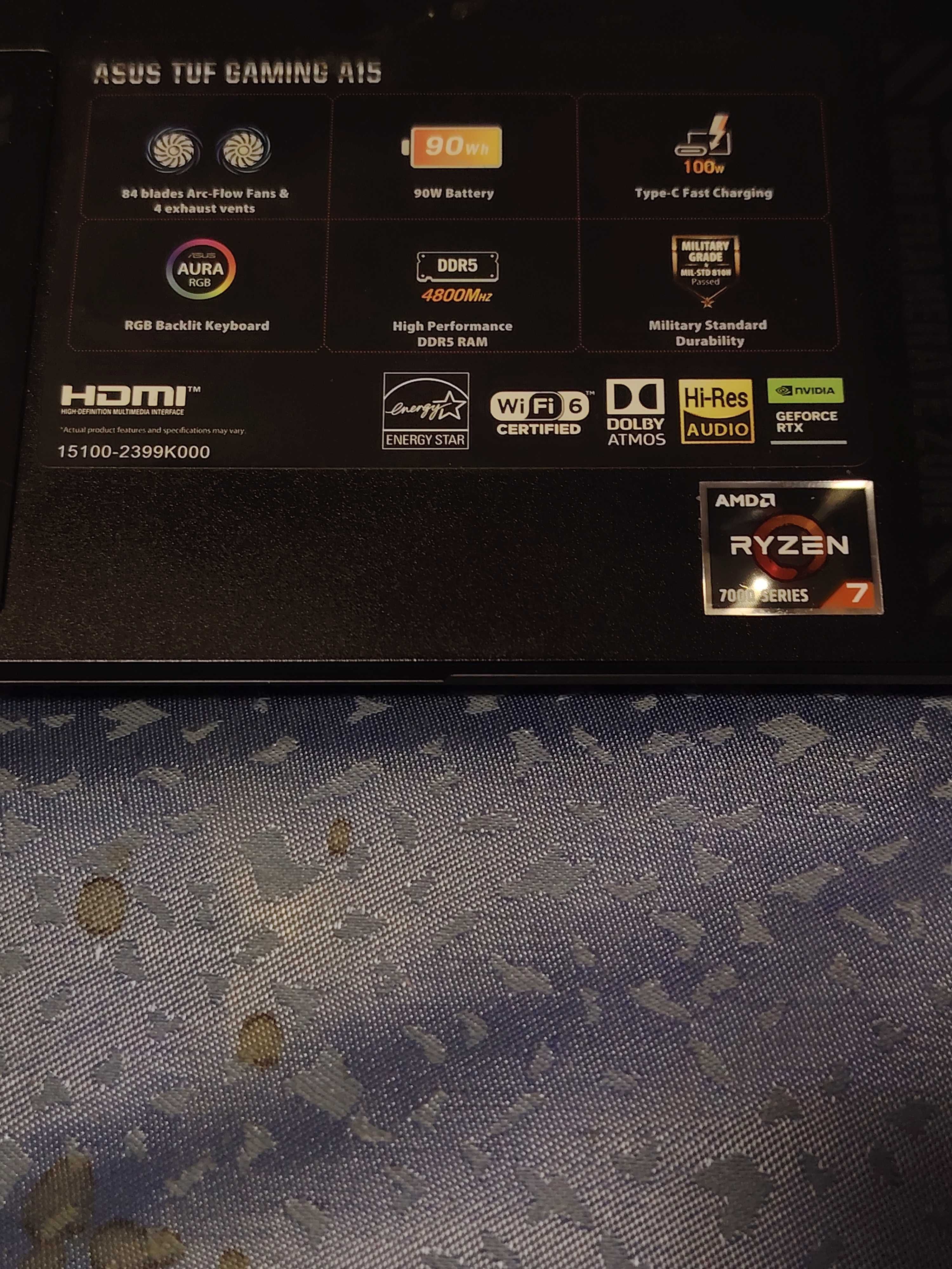 Laptop Asus tuf a15 със RTX 4060