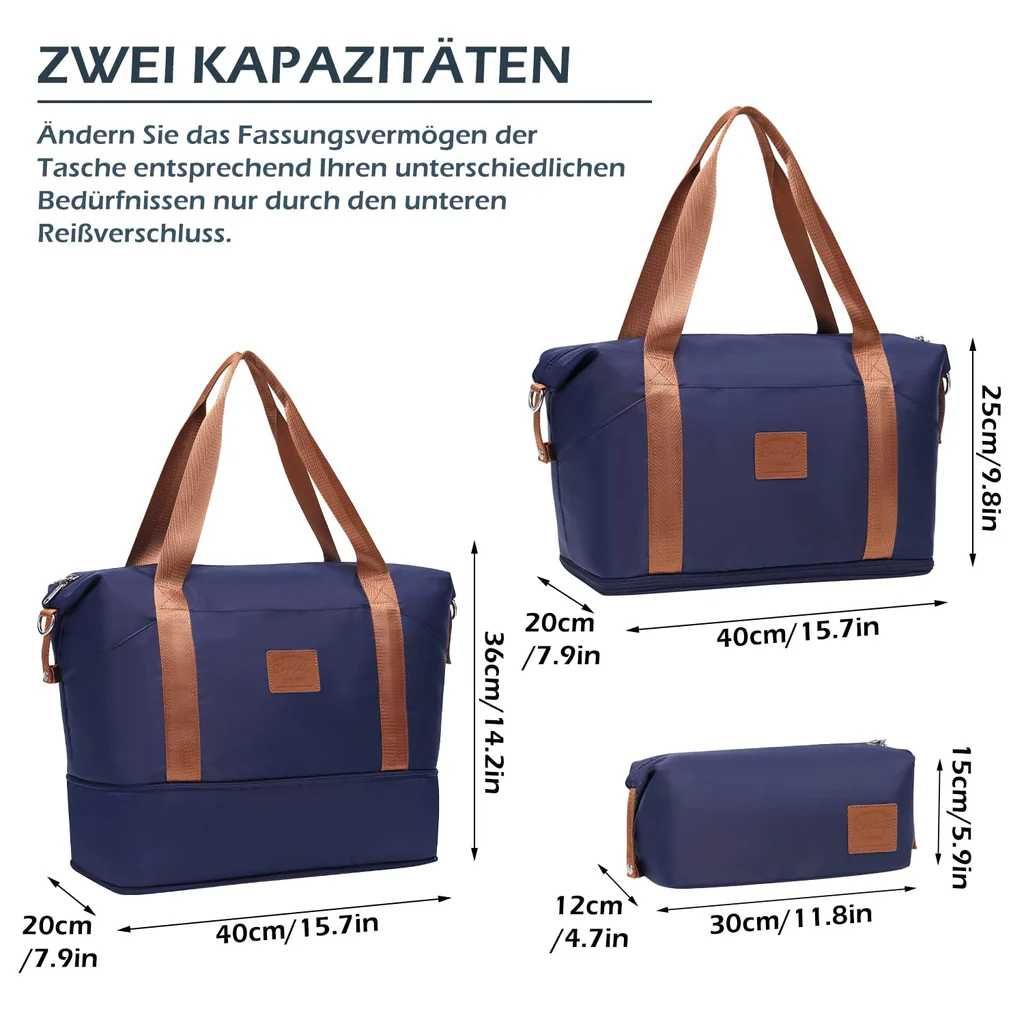 Geantă de Călătorie COOLIFE pt Femei, 40x20x25cm, Set 2 Piese, Neagră
