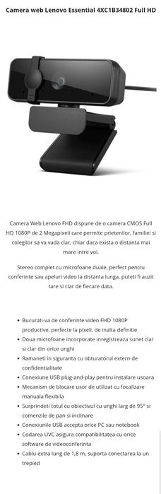 Lenovo Essential  webcam Fhd