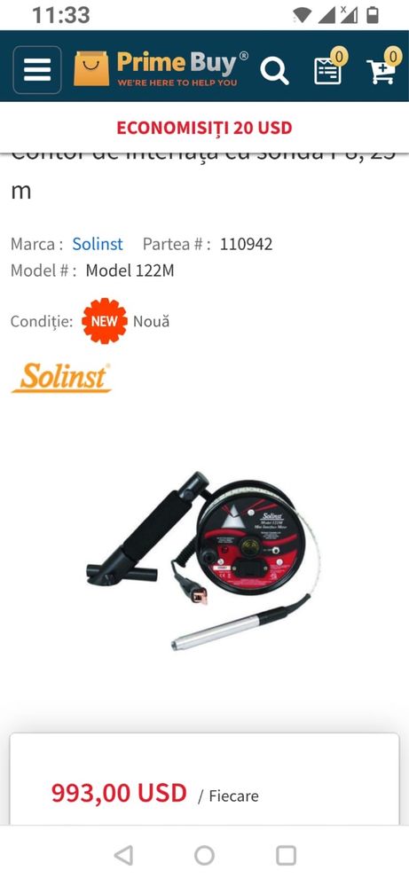 Solinst 110942 Nivelmetru put apa cu semnal luminos si sonor 25m