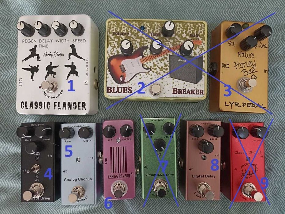 Педали для электрогитар хорус, дилей, дисторшн, ревербератор, фленджер