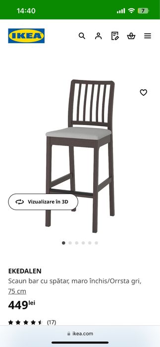 Scaun bar tapitat Ikea ekedalen impecabil