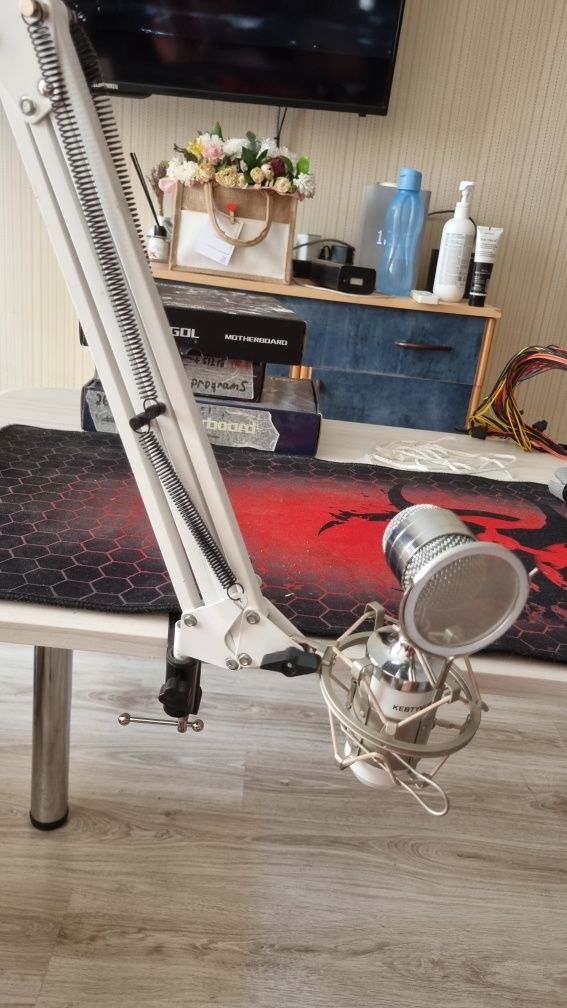 Белый студийный микрофон BM800 + держатель