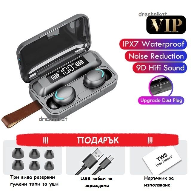 Новите противоводни IPX7 bluetooth слушалки TWS 2200 mAh