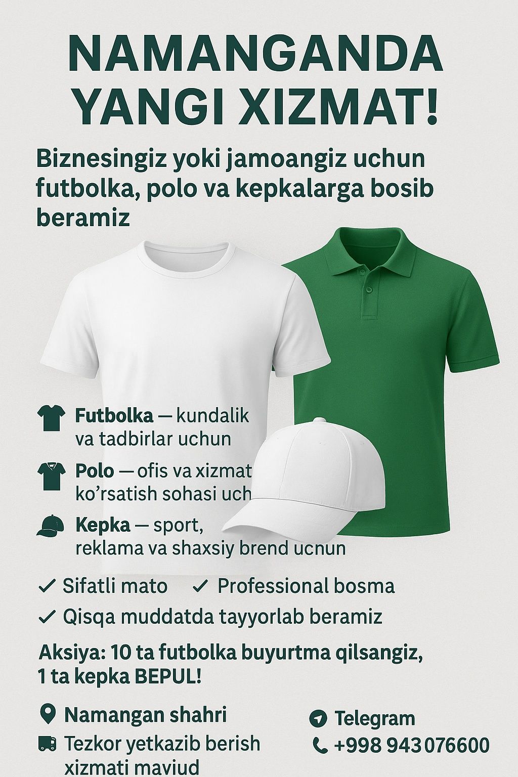 Futbolkaga  pechat tushurip beramiz juda sifatlik va tez